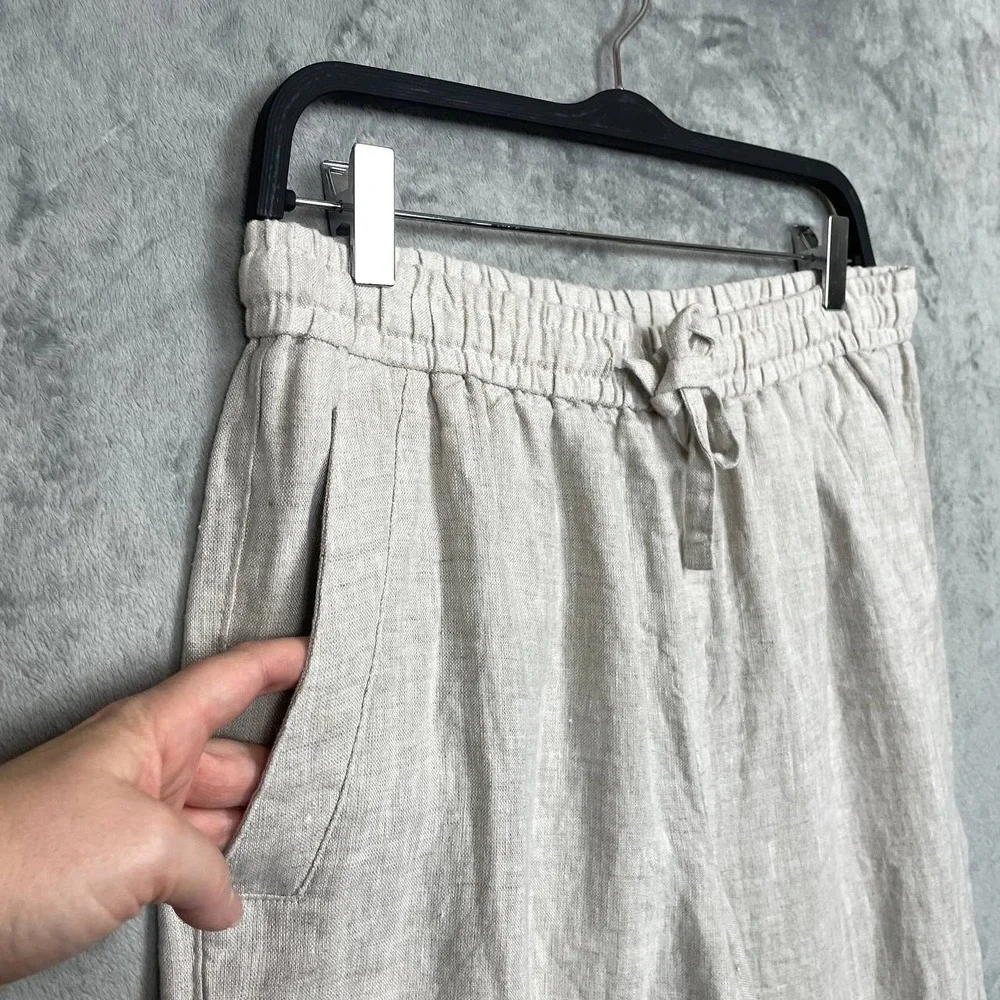 Zara‎ Linen Coastal Grandma Neutral Cropped Tapered Pants Elastic Waist Medium